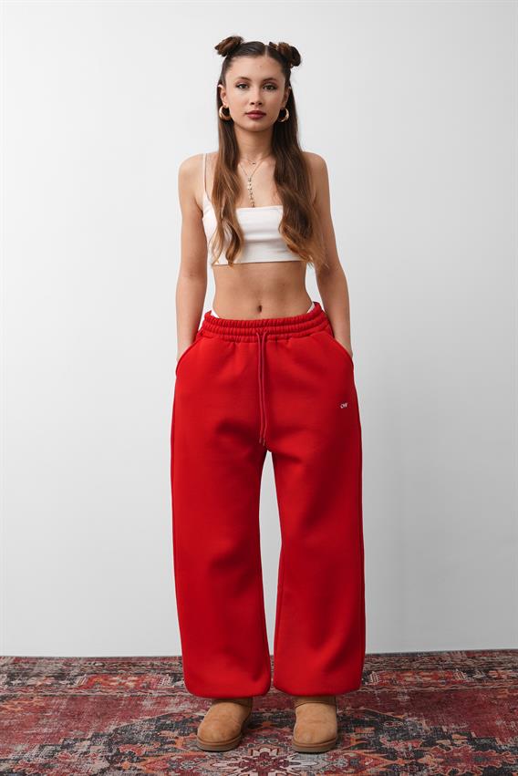 OW Oversize Kırmızı Lastik Paça Tek Alt