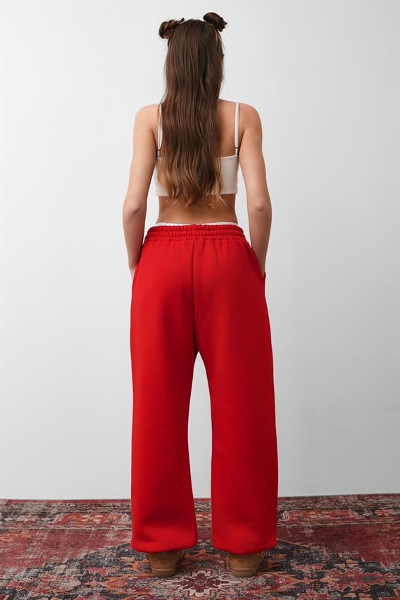 OW Oversize Kırmızı Lastik Paça Tek Alt