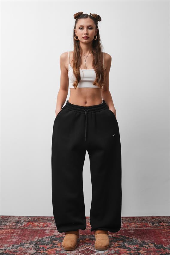 OW Oversize Siyah Lastik Paça Tek Alt