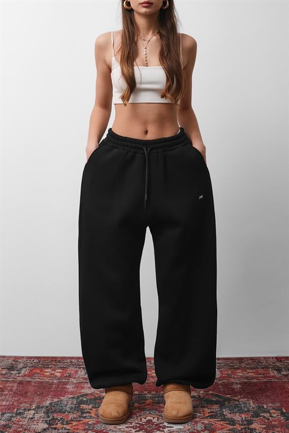 OW Oversize Siyah Lastik Paça Tek Alt
