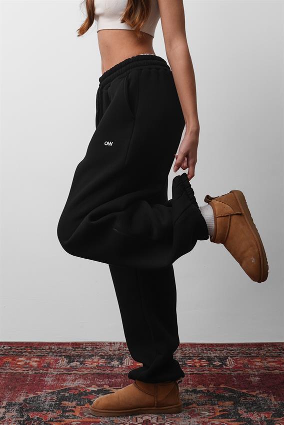 OW Oversize Siyah Lastik Paça Tek Alt