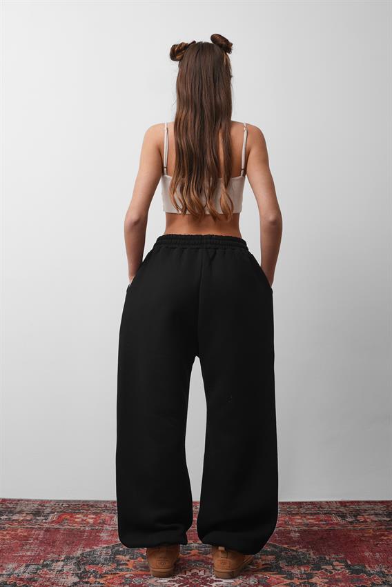 OW Oversize Siyah Lastik Paça Tek Alt