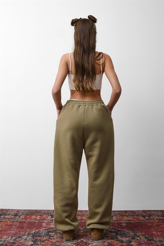 OW Oversize Yağ Yeşili Lastik Paça Tek Alt