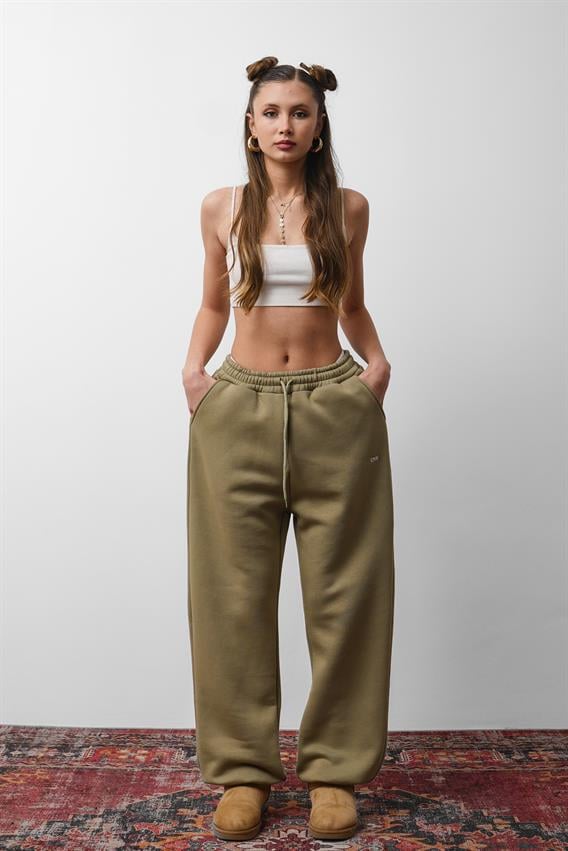 OW Oversize Yağ Yeşili Lastik Paça Tek Alt