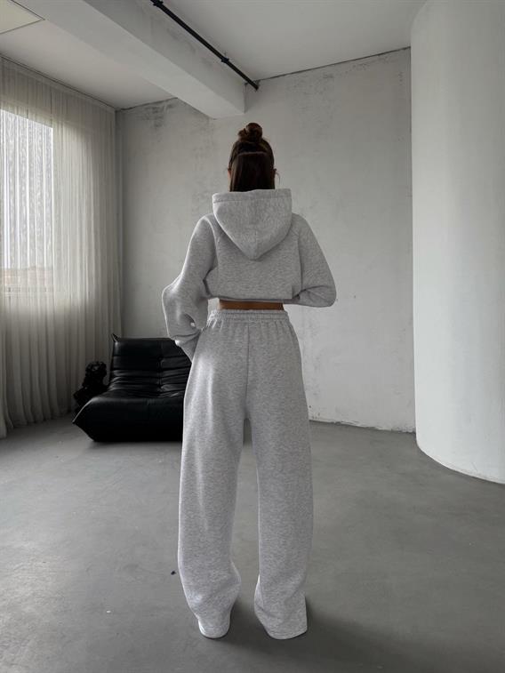 OW Parmak Geçmeli Kapüşonlu  Crop Karmelanj Eşofman Takımı