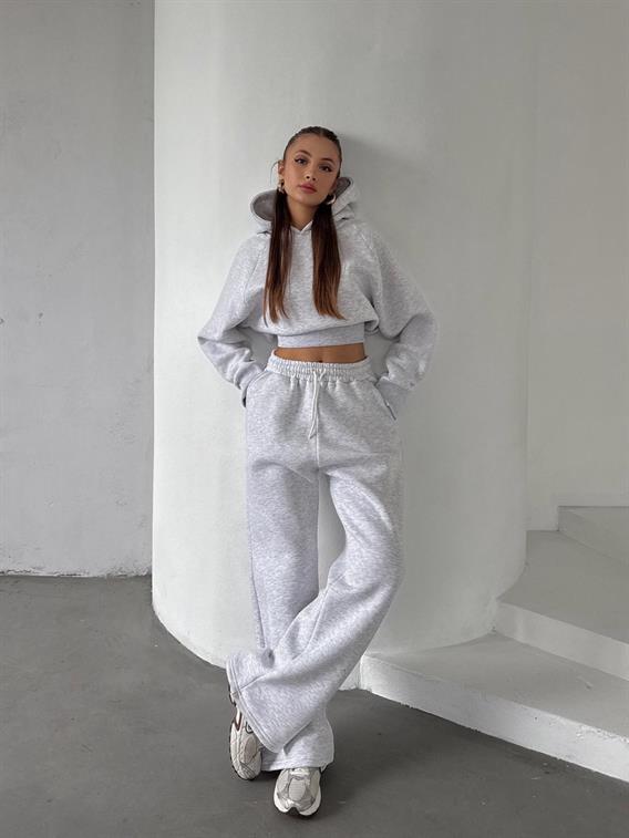 OW Parmak Geçmeli Kapüşonlu  Crop Karmelanj Eşofman Takımı