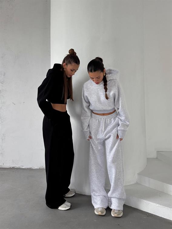 OW Parmak Geçmeli Kapüşonlu  Crop Karmelanj Eşofman Takımı