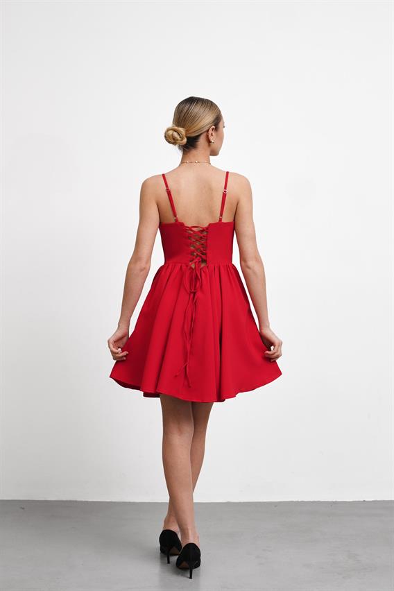 OWNIGHT Lola Askılı Kırmızı Kısa Abiye