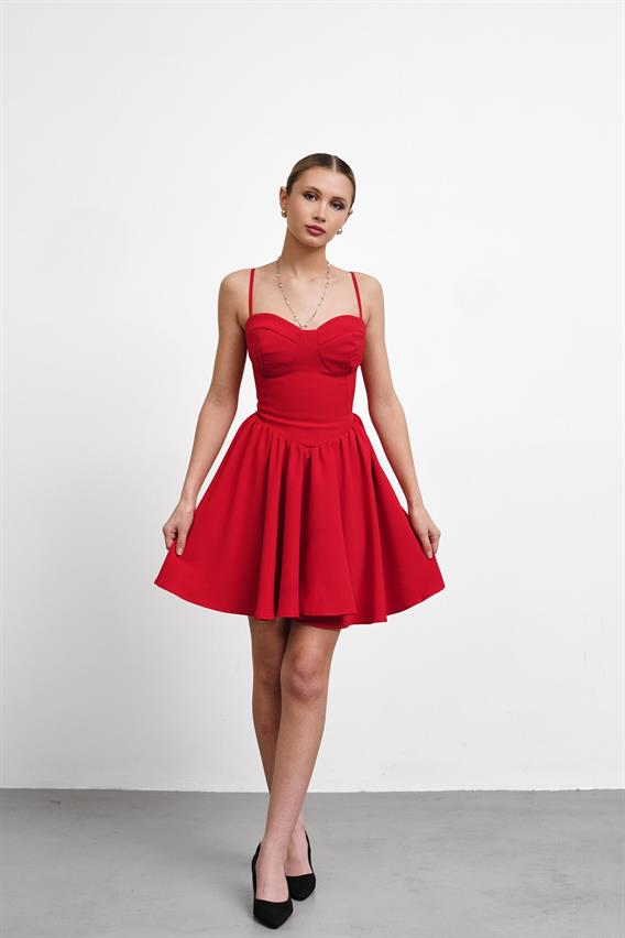 OWNIGHT Lola Askılı Kırmızı Kısa Abiye