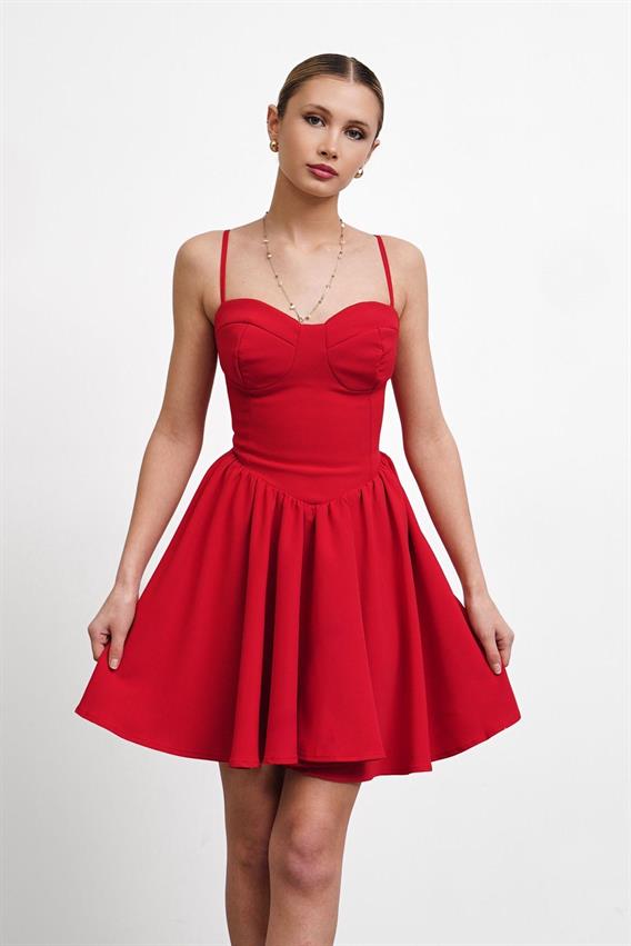 OWNIGHT Lola Askılı Kırmızı Kısa Abiye