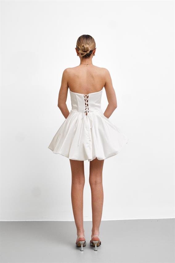 OWNIGHT Mona Lisa Straplez Beyaz Kısa Abiye 