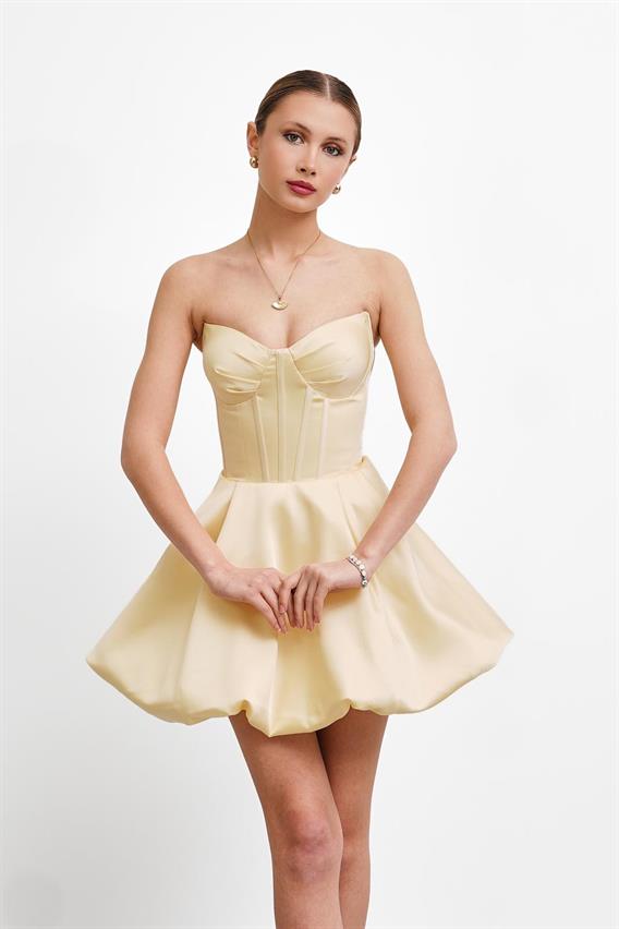 OWNIGHT Mona Lisa Straplez Sarı Kısa Abiye 