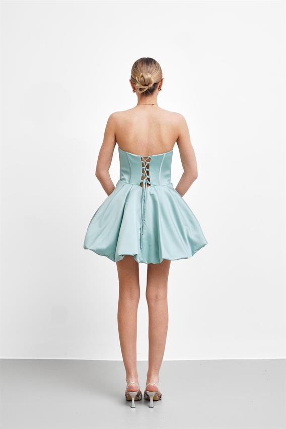 OWNIGHT Mona Lisa Straplez Su Yeşili Kısa Abiye 