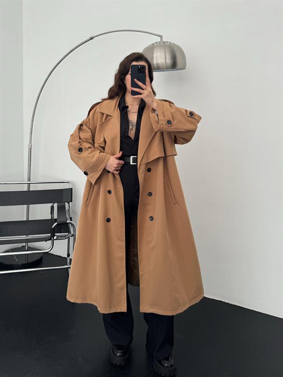 Peoria Camel Apoletli Oversize Trençkot