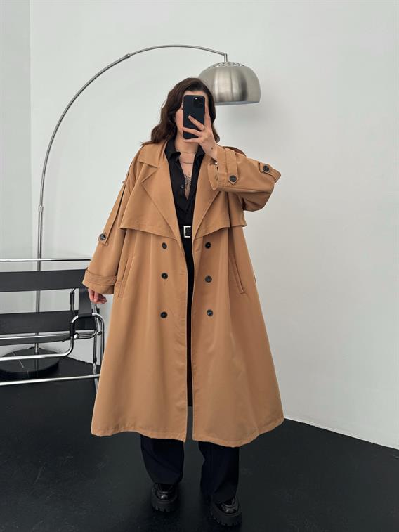 Peoria Camel Apoletli Oversize Trençkot