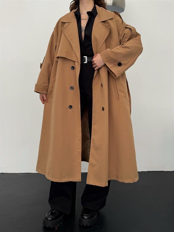 Peoria Camel Apoletli Oversize Trençkot