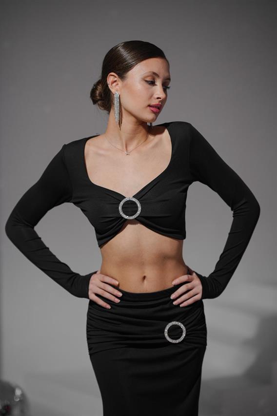 Silisa Toka Detay Siyah Bluz Etek Takım