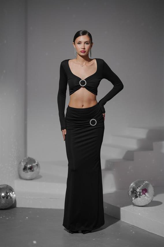 Silisa Toka Detay Siyah Bluz Etek Takım