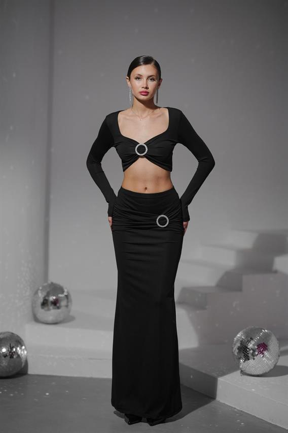 Silisa Toka Detay Siyah Bluz Etek Takım