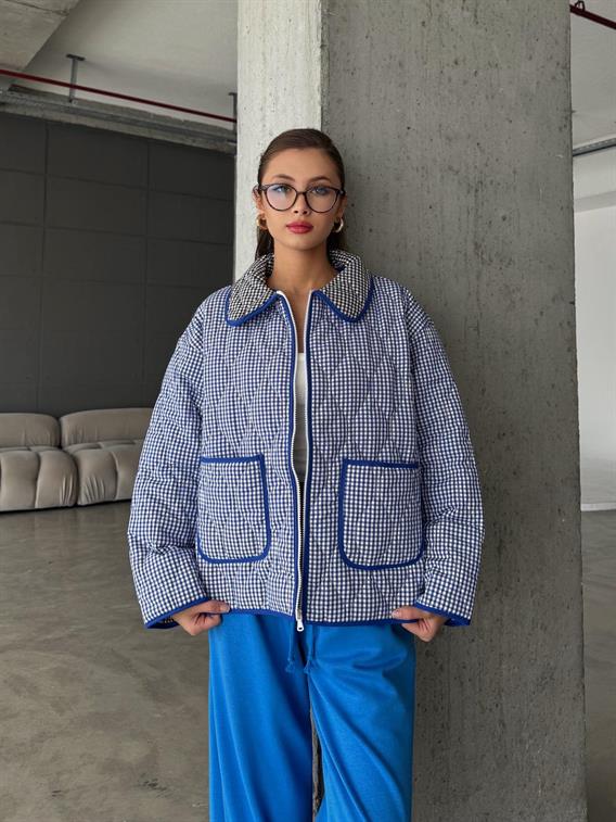 Skayn Pötikareli Cep Detay Mavi Mont