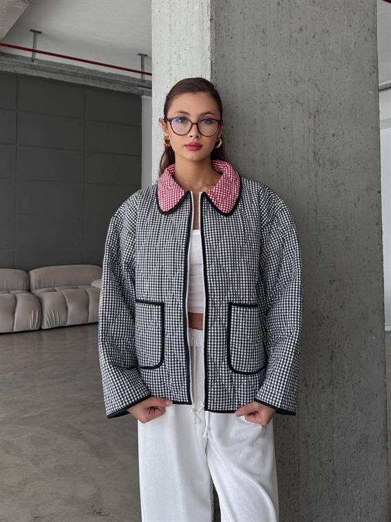 Skayn Pötikareli Cep Detay Siyah Mont