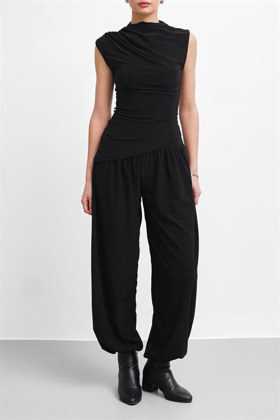 THEOW Adios Asimetrik Kesim Modal Siyah Şalvar Takım 