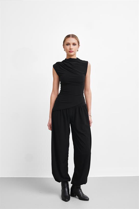 THEOW Adios Asimetrik Kesim Modal Siyah Şalvar Takım 