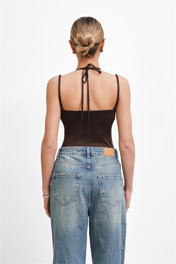 THEOW Dantel Detaylı Kahve Bodysuit