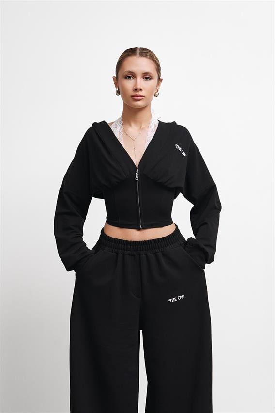 THEOW Dantel Detaylı Oversize Siyah Hırka