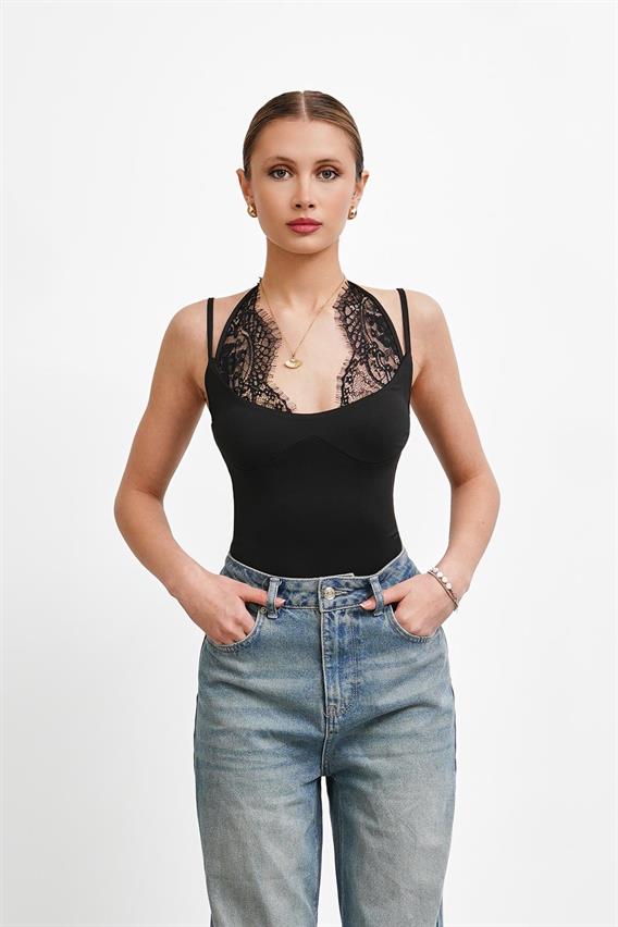 THEOW Dantel Detaylı Siyah Bodysuit