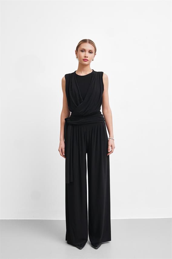 THEOW Holden Drape Detay Bodysuit Bluz Siyah Takım 