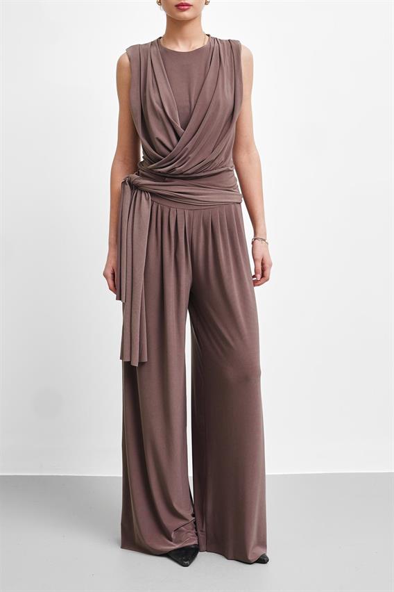 THEOW Holden Drape Detay Bodysuit Bluz Kahve Takım 