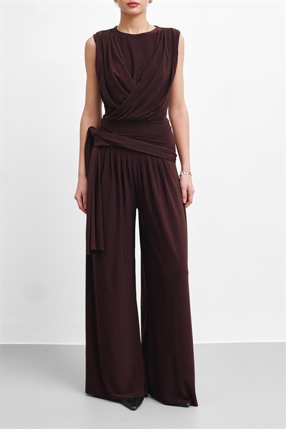 THEOW Holden Drape Detay Bodysuit Bluz Kahverengi Takım 