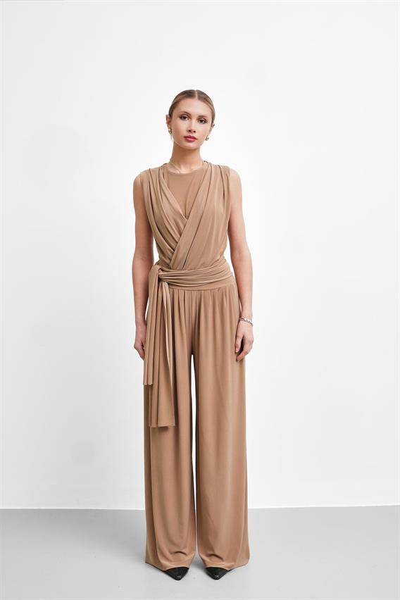 THEOW Holden Drape Detay Bodysuit Bluz Camel Takım 
