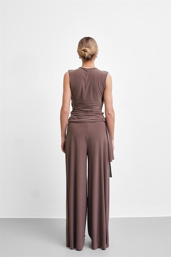THEOW Holden Drape Detay Bodysuit Bluz Kahve Takım 
