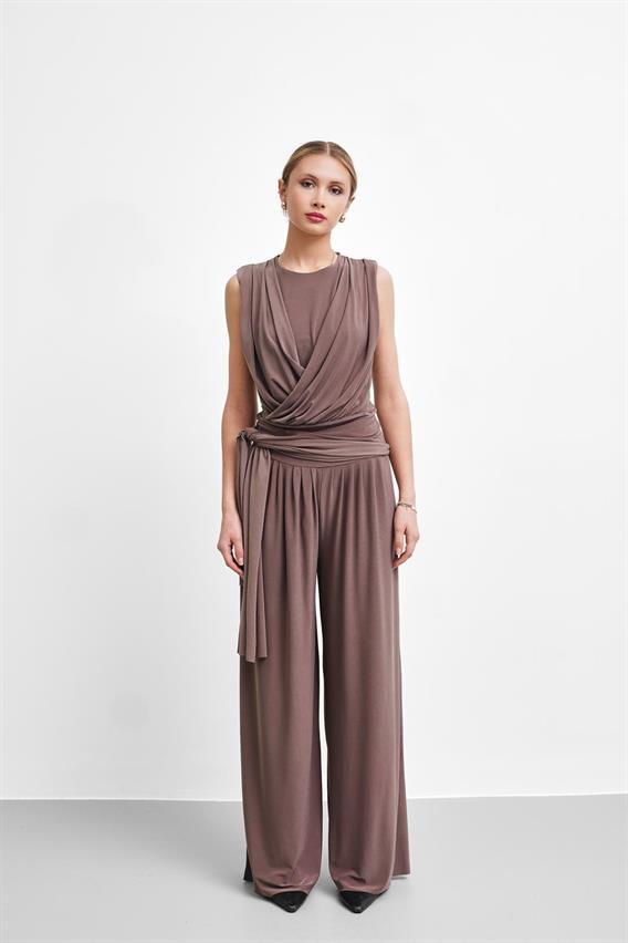 THEOW Holden Drape Detay Bodysuit Bluz Kahve Takım 
