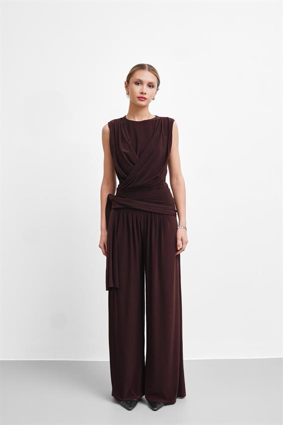 THEOW Holden Drape Detay Bodysuit Bluz Kahverengi Takım 