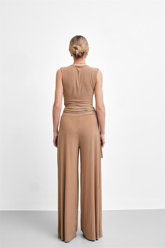 THEOW Holden Drape Detay Bodysuit Bluz Camel Takım 