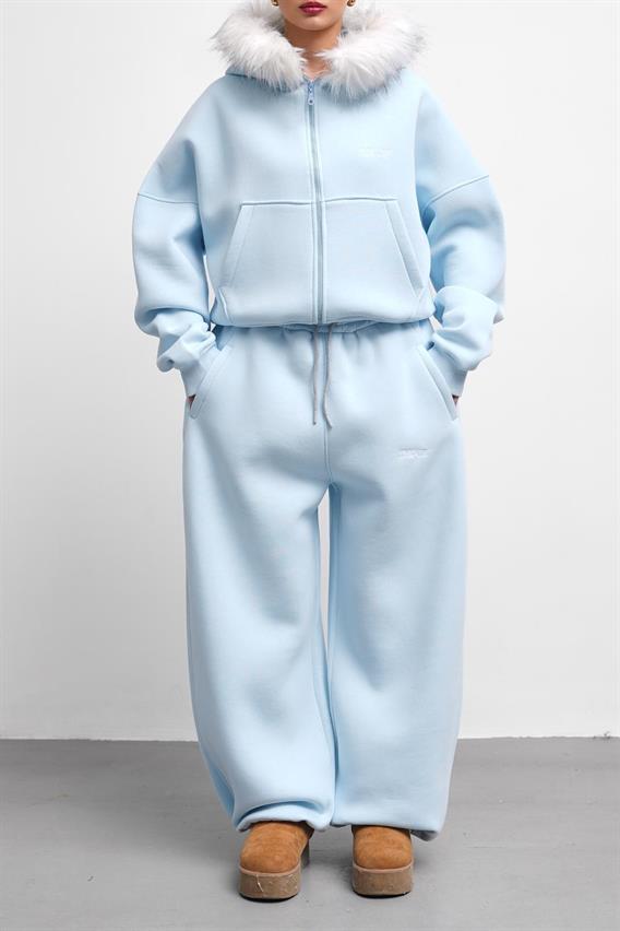 THEOW Kürk Detaylı Oversize Bebe Mavi Eşofman Takımı