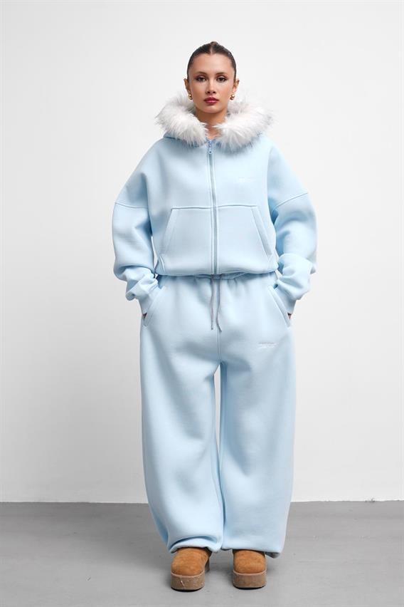THEOW Kürk Detaylı Oversize Bebe Mavi Eşofman Takımı