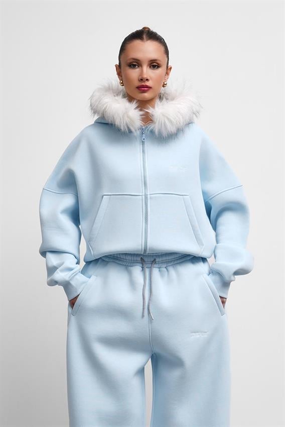 THEOW Kürk Detaylı Oversize Bebe Mavi Zip Hırka