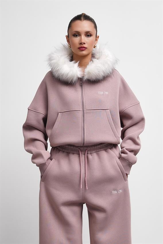 THEOW Kürk Detaylı Oversize Menekşe Zip Hırka