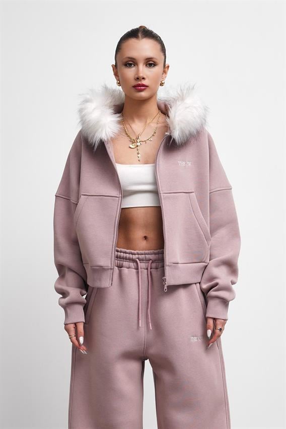 THEOW Kürk Detaylı Oversize Menekşe Zip Hırka