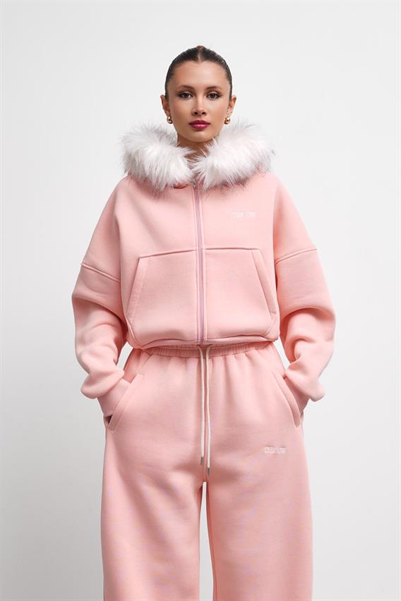 THEOW Kürk Detaylı Oversize Toz Pembe Eşofman Takımı
