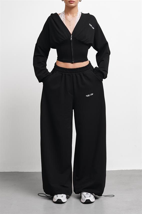 THEOW Oversize Siyah Stoperli Eşofman Altı