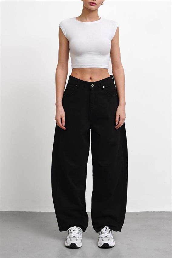 THEOW Paisley Siyah Kemer Detay Baggy Jean
