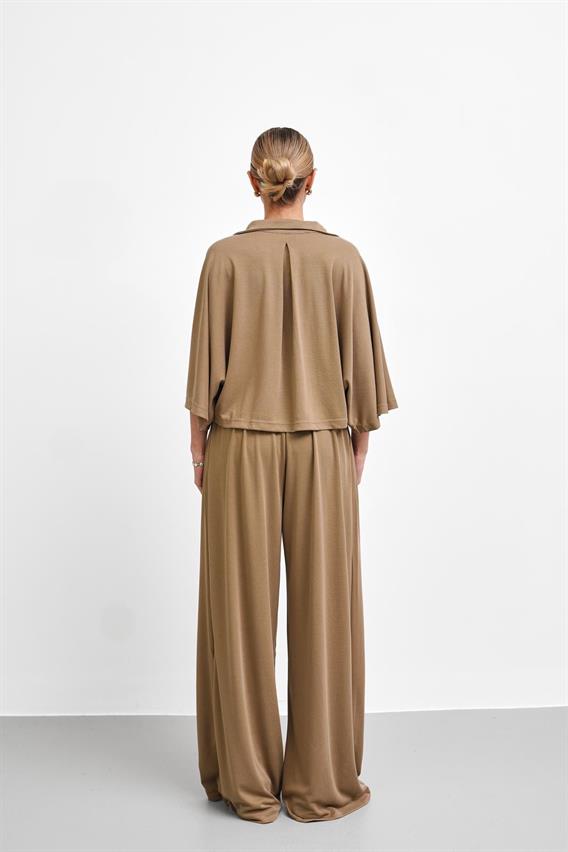 THEOW Polo Yaka Yarasa Kol Camel Pantolon Takım 