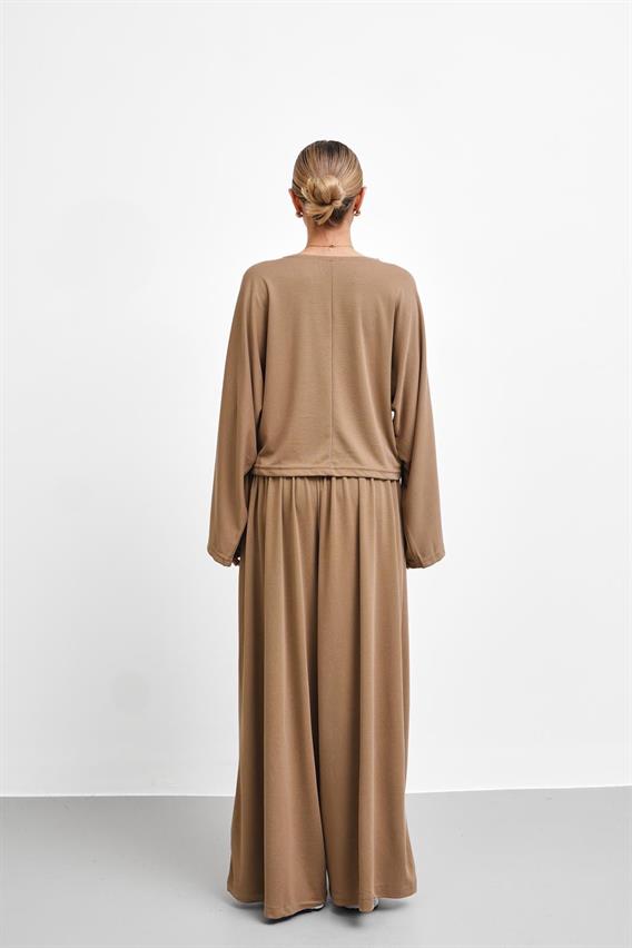 THEOW Yarasa Kol Bel Büzgü Detay Camel Takım 
