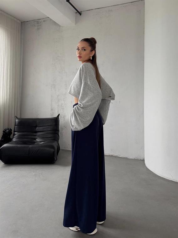 Yoyo Lacivert Pileli Oysh Modal Palazzo Pantolon