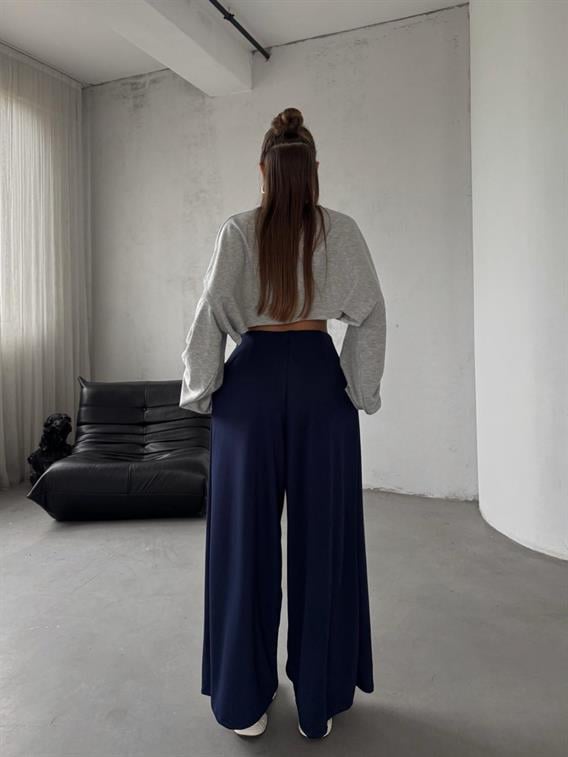 Yoyo Lacivert Pileli Oysh Modal Palazzo Pantolon